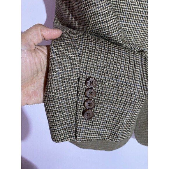 Ralph Lauren Blazer Mens 44L Tan Houndstooth Silk Wool Windowpane Plaid Office - Picture 6 of 15